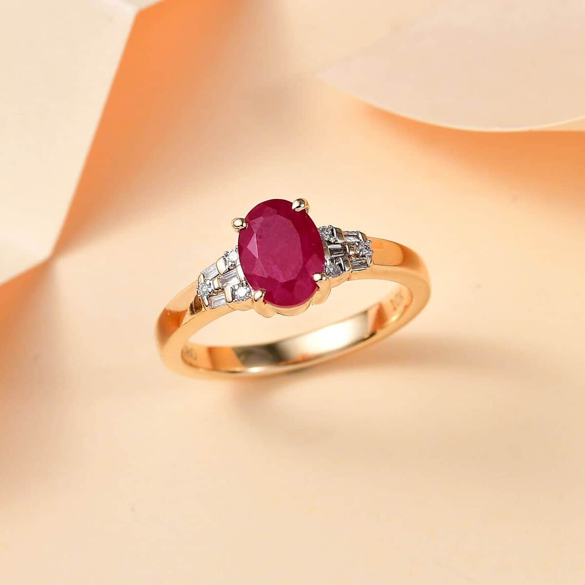 Luxoro AAA Montepuez Ruby and G-H I2 Diamond 1.90 ctw Ring in 10K Yellow Gold (Size 7.0) image number 1