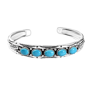 Artisan Crafted Sleeping Beauty Turquoise Feather Cuff Bracelet in Sterling Silver (7.25 In) 5.50 ctw