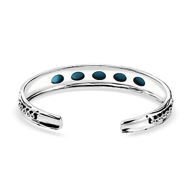 Artisan Crafted Sleeping Beauty Turquoise Feather Cuff Bracelet in Sterling Silver (7.25 In) 5.50 ctw