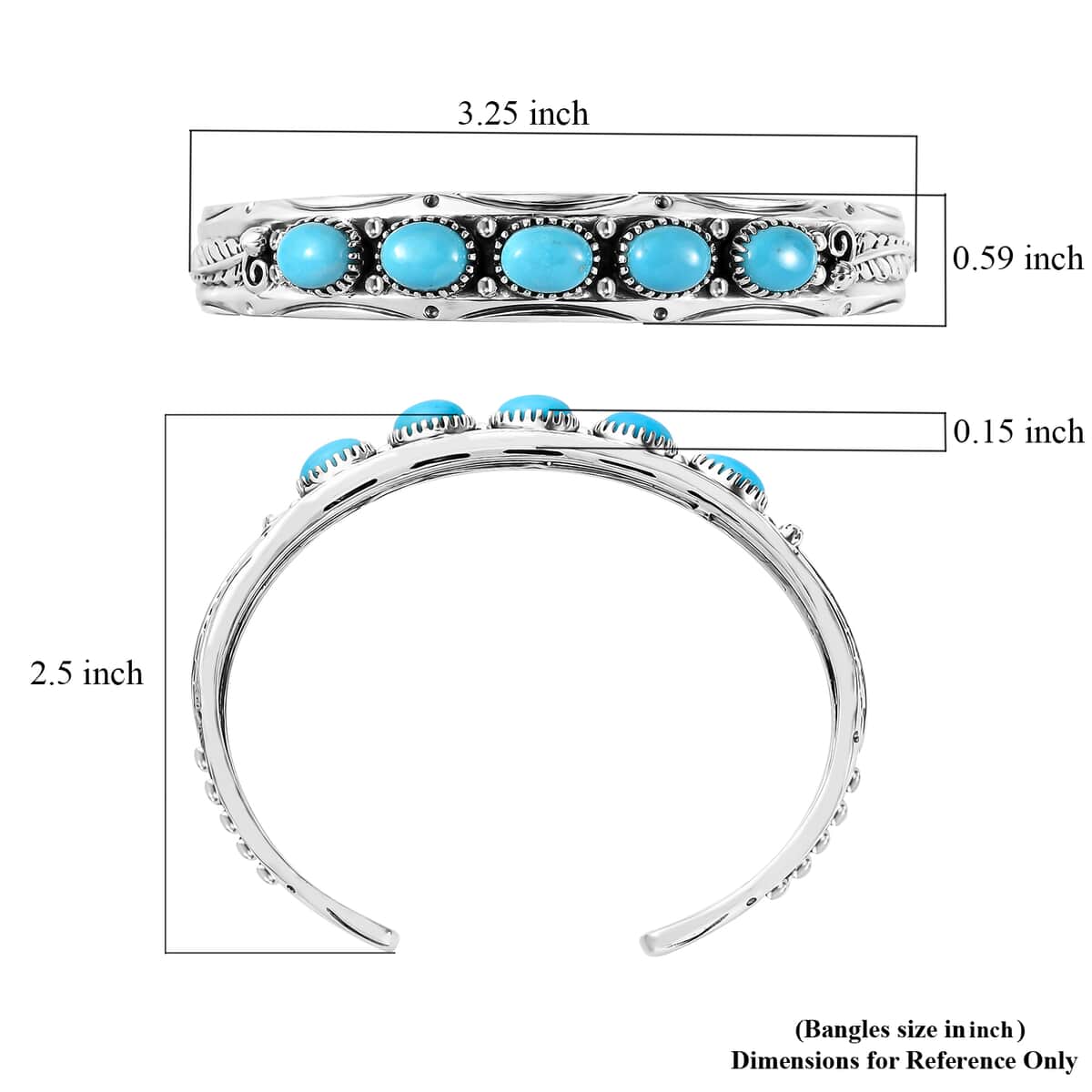 Artisan Crafted Sleeping Beauty Turquoise Feather Cuff Bracelet in Sterling Silver (7.25 In) 5.50 ctw (Del. in 8-10 Days) image number 5