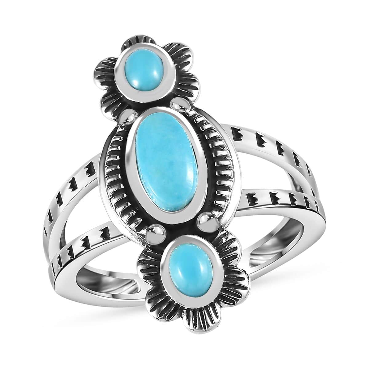 Artisan Crafted Sleeping Beauty Turquoise 3 Stone Ring in Sterling Silver 1.00 ctw image number 0