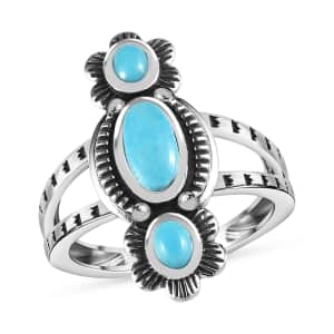 Artisan Crafted Sleeping Beauty Turquoise 3 Stone Ring in Sterling Silver (Size 10.0) 1.00 ctw