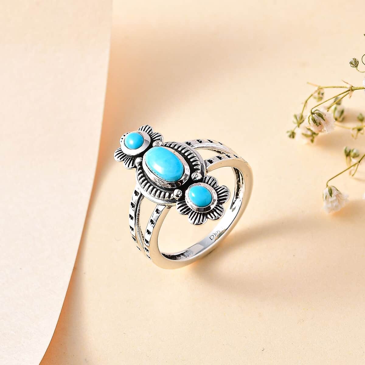 Artisan Crafted Sleeping Beauty Turquoise 3 Stone Ring in Sterling Silver 1.00 ctw image number 1