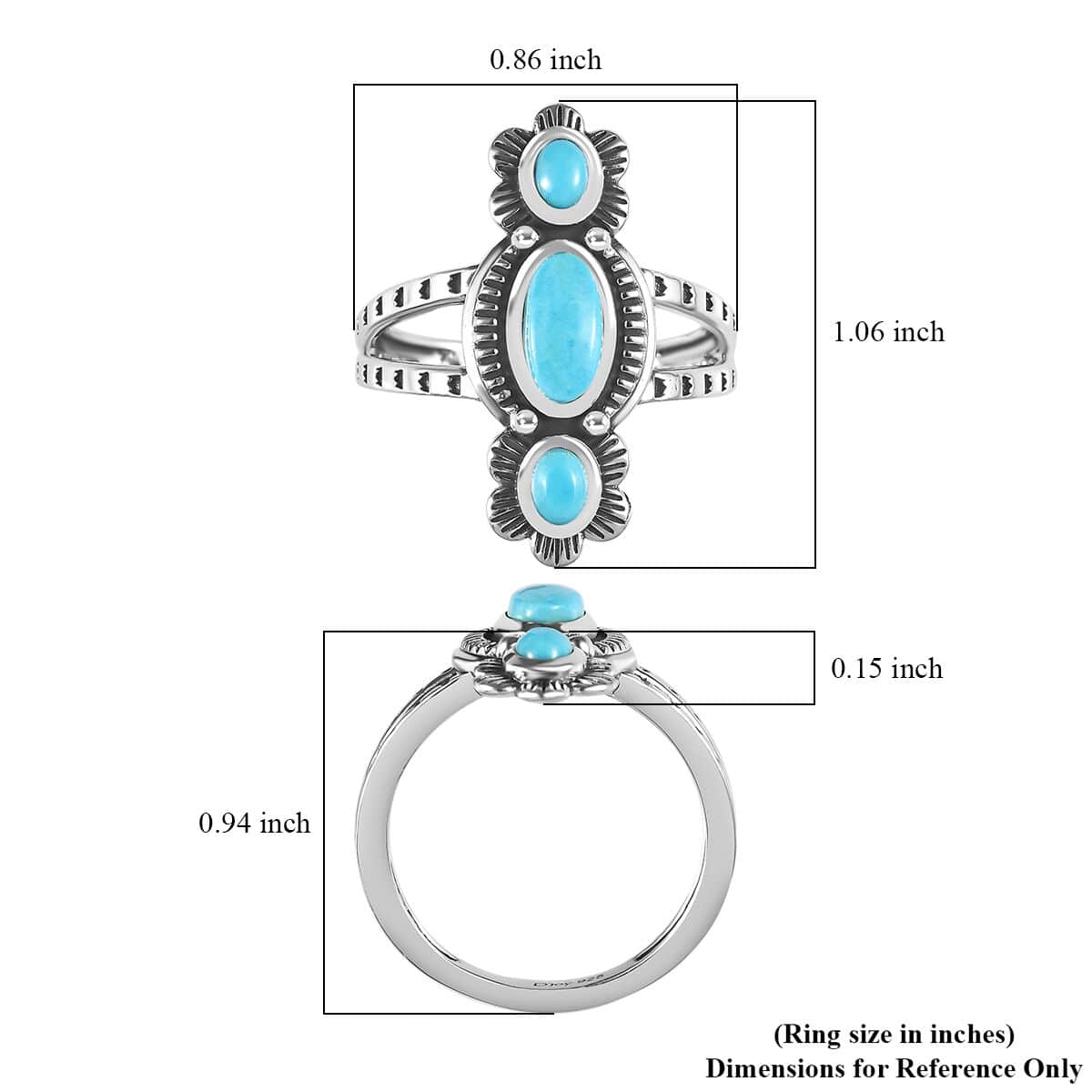 Artisan Crafted Sleeping Beauty Turquoise 3 Stone Ring in Sterling Silver 1.00 ctw image number 5