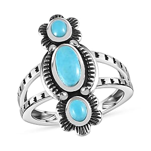 Artisan Crafted Sleeping Beauty Turquoise 3 Stone Ring in Sterling Silver (Size 7.0) 1.00 ctw