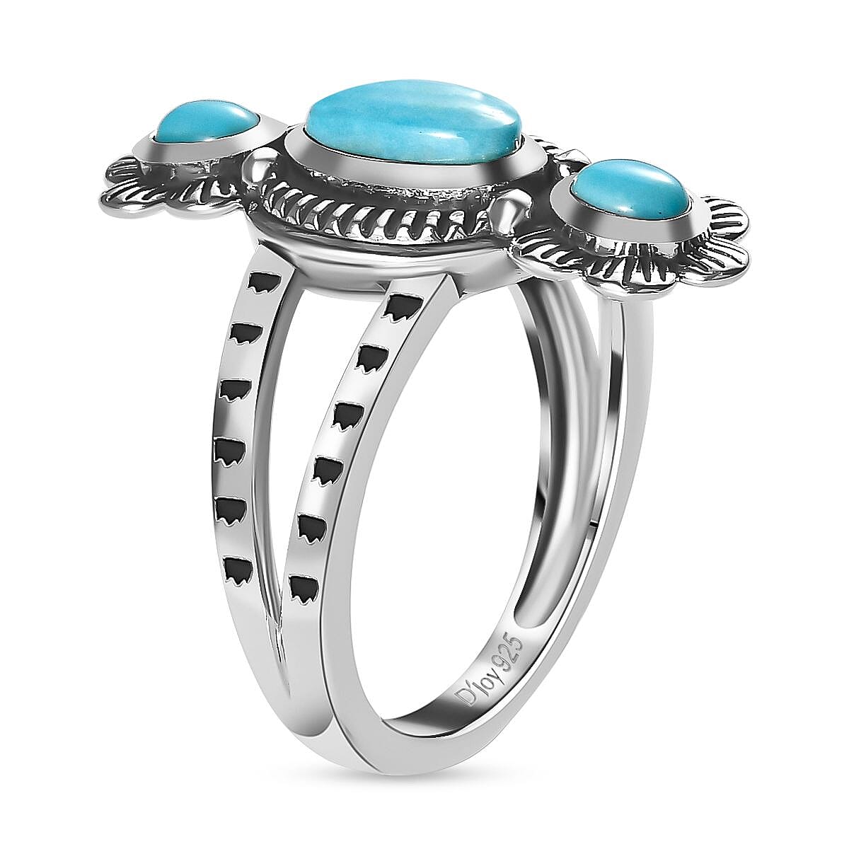 Artisan Crafted Sleeping Beauty Turquoise 3 Stone Ring in Sterling Silver (Size 9.0) 1.00 ctw image number 3