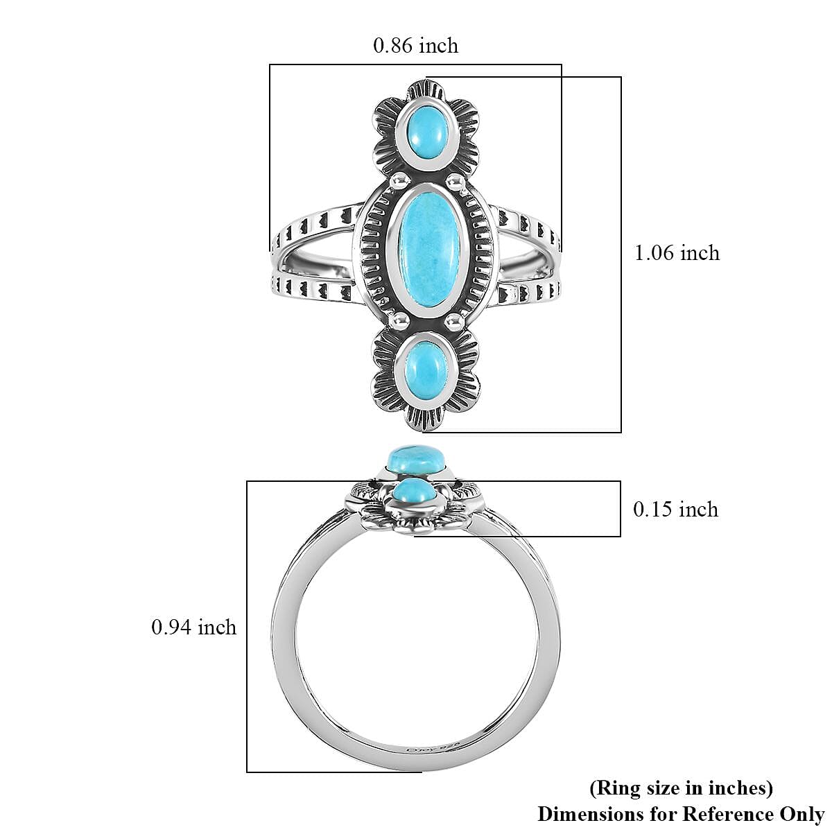 Artisan Crafted Sleeping Beauty Turquoise 3 Stone Ring in Sterling Silver (Size 9.0) 1.00 ctw image number 5