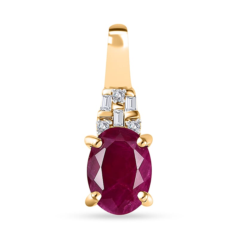 Luxoro 10K Yellow Gold AAA Montepuez Ruby and G-H I2 Diamond Pendant 1.85 ctw