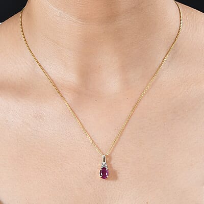 Luxoro 10K Yellow Gold AAA Montepuez Ruby and G-H I2 Diamond Pendant 1.85 ctw