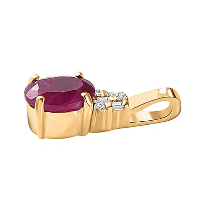 Luxoro 10K Yellow Gold AAA Montepuez Ruby and G-H I2 Diamond Pendant 1.85 ctw