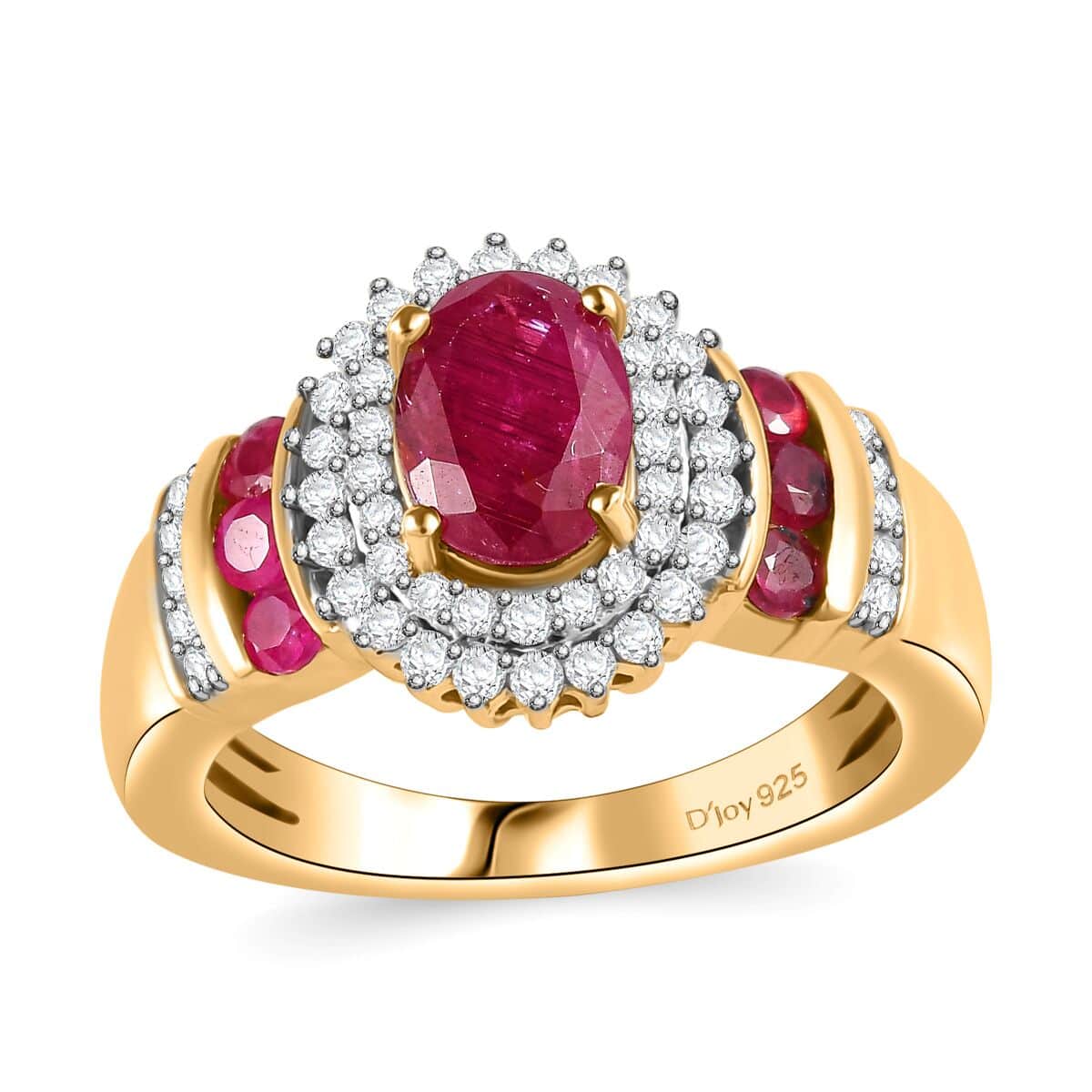 Montepuez Ruby and Moissanite Art Deco Ring in 18K Vermeil Yellow Gold Over Sterling Silver 2.00 ctw image number 0