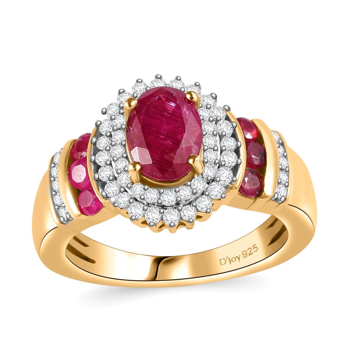 Montepuez Ruby and Moissanite Art Deco Ring in 18K Vermeil Yellow Gold Over Sterling Silver (Size 7.0) 2.00 ctw image number 0