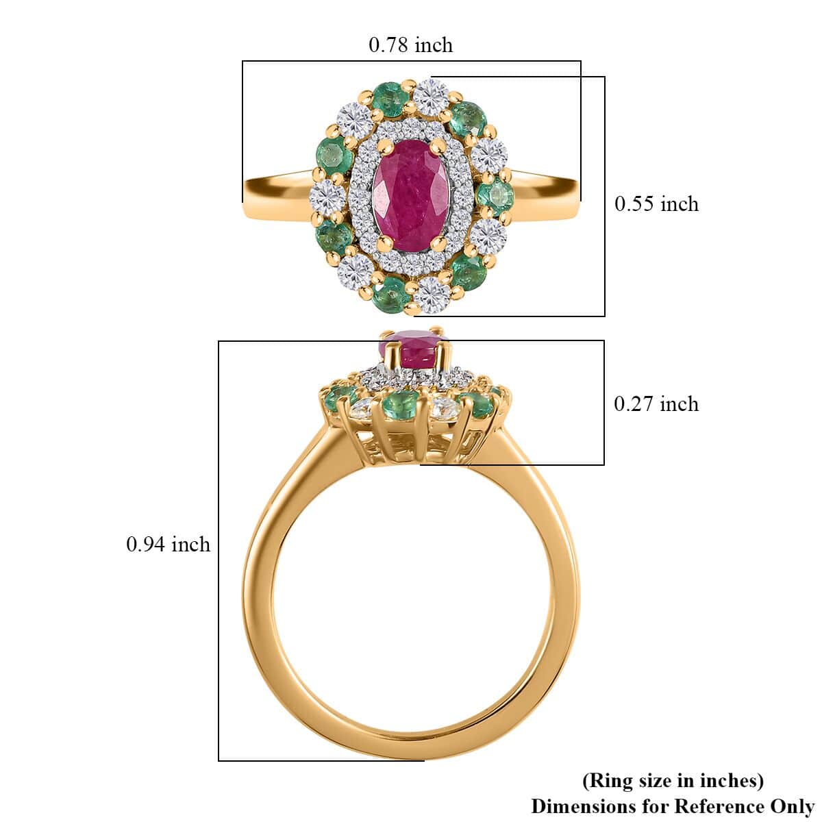 Montepuez Ruby and Multi Gemstone Double Halo Ring in 18K Vermeil Yellow Gold Over Sterling Silver (Size 10.0) 1.25 ctw image number 5