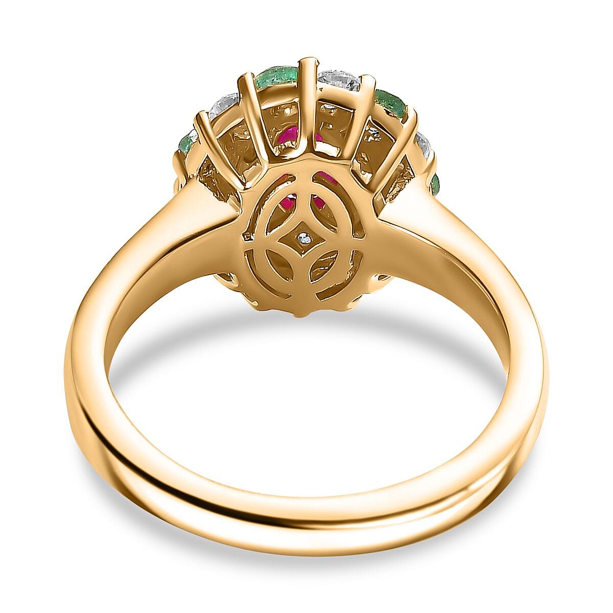 Montepuez Ruby and Multi Gemstone Double Halo Ring in 18K Vermeil Yellow Gold Over Sterling Silver (Size 5.0) 1.25 ctw image number 4