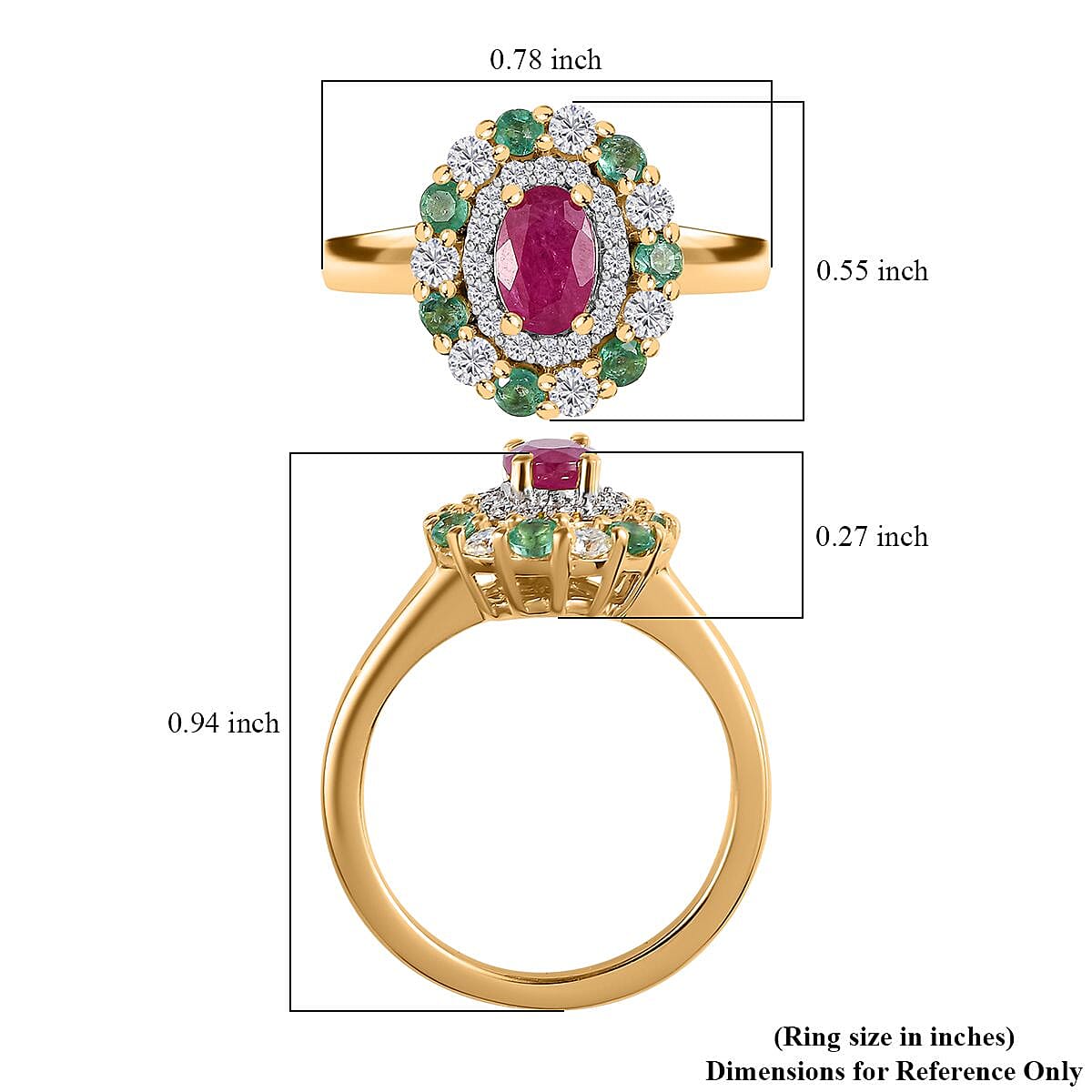 Montepuez Ruby and Multi Gemstone Double Halo Ring in 18K Vermeil Yellow Gold Over Sterling Silver (Size 5.0) 1.25 ctw image number 5