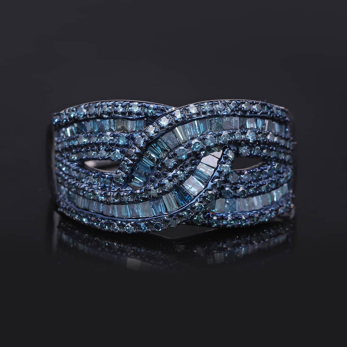 Doorbuster Blue Diamond 1.00 ctw Ring in Platinum Over Sterling Silver (Size 10.0) image number 1