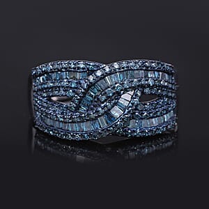 Blue Diamond 1.00 ctw Bridge Over Ring in Platinum Over Sterling Silver (Size 10.0)