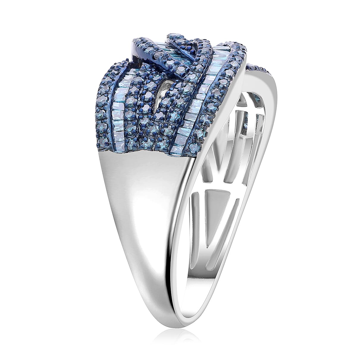 Blue Diamond 1.00 ctw Bridge Over Ring in Platinum Over Sterling Silver (Size 10.0)