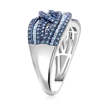 Blue Diamond 1.00 ctw Bridge Over Ring in Platinum Over Sterling Silver (Size 10.0)