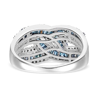 Blue Diamond 1.00 ctw Bridge Over Ring in Platinum Over Sterling Silver (Size 10.0)