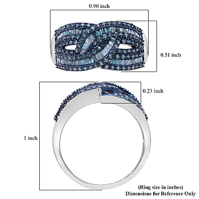 Blue Diamond 1.00 ctw Bridge Over Ring in Platinum Over Sterling Silver (Size 10.0)