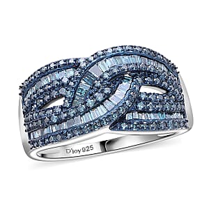 Blue Diamond 1.00 ctw Bridge Over Ring in Platinum Over Sterling Silver (Size 7.0)