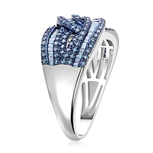 Blue Diamond 1.00 ctw Bridge Over Ring in Platinum Over Sterling Silver (Size 7.0)