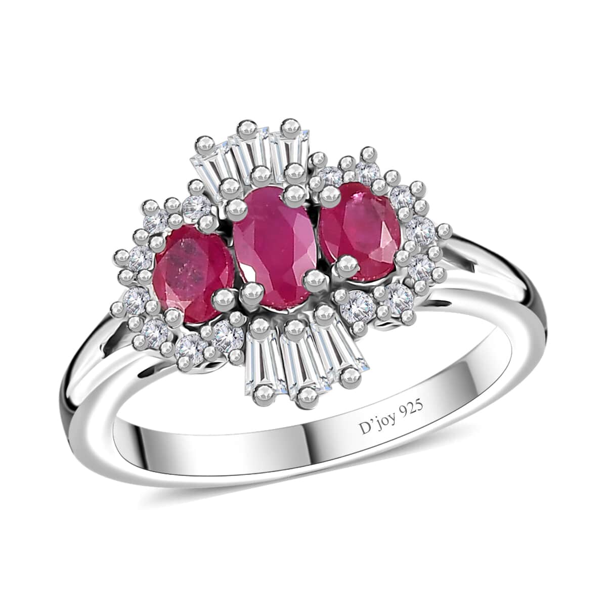 Montepuez Ruby, Moissanite Ring in Rhodium Over Sterling Silver (Size 10.0) 1.15 ctw image number 0