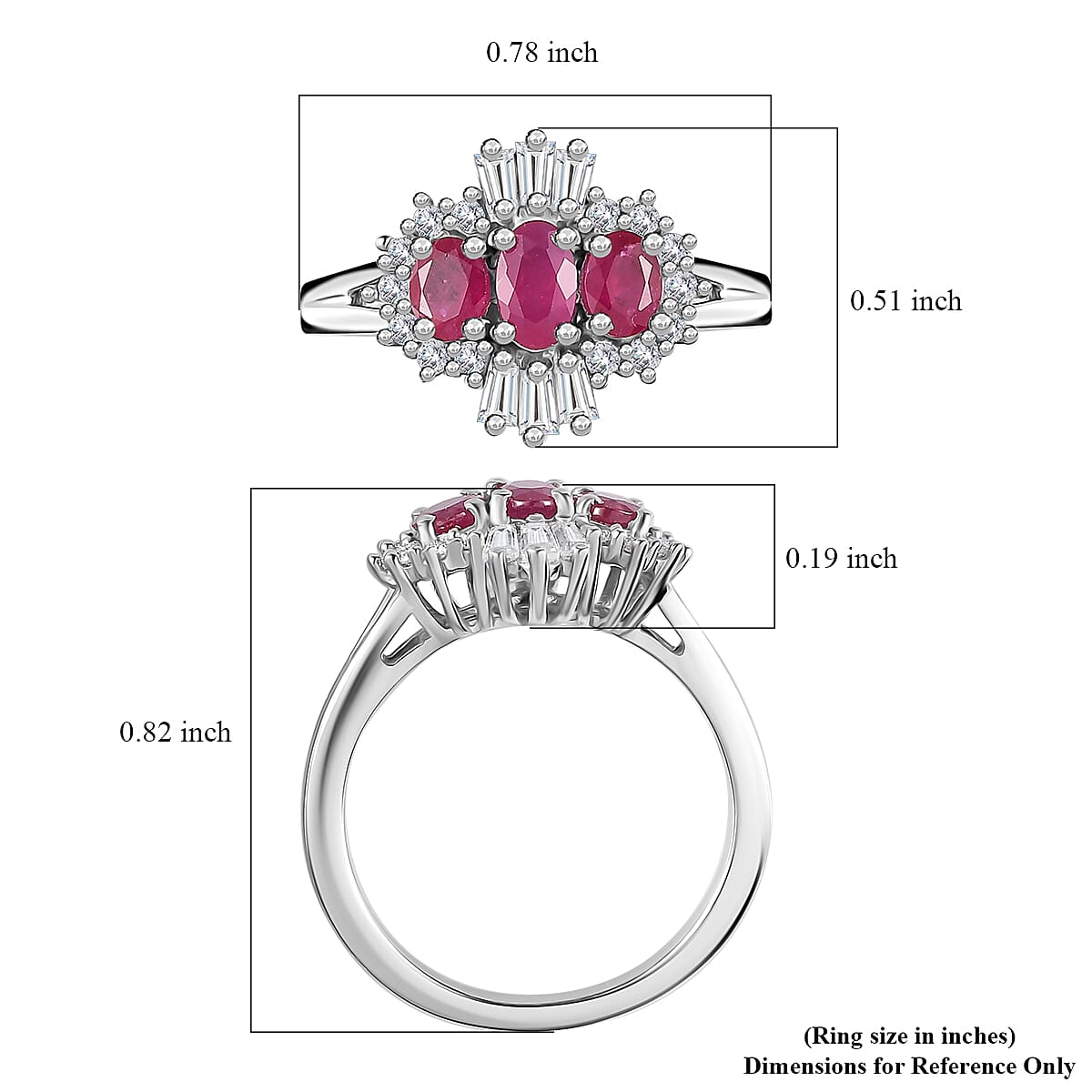 Montepuez Ruby and Moissanite Art Deco Ring in Rhodium Over Sterling Silver (Size 10.0) 1.15 ctw