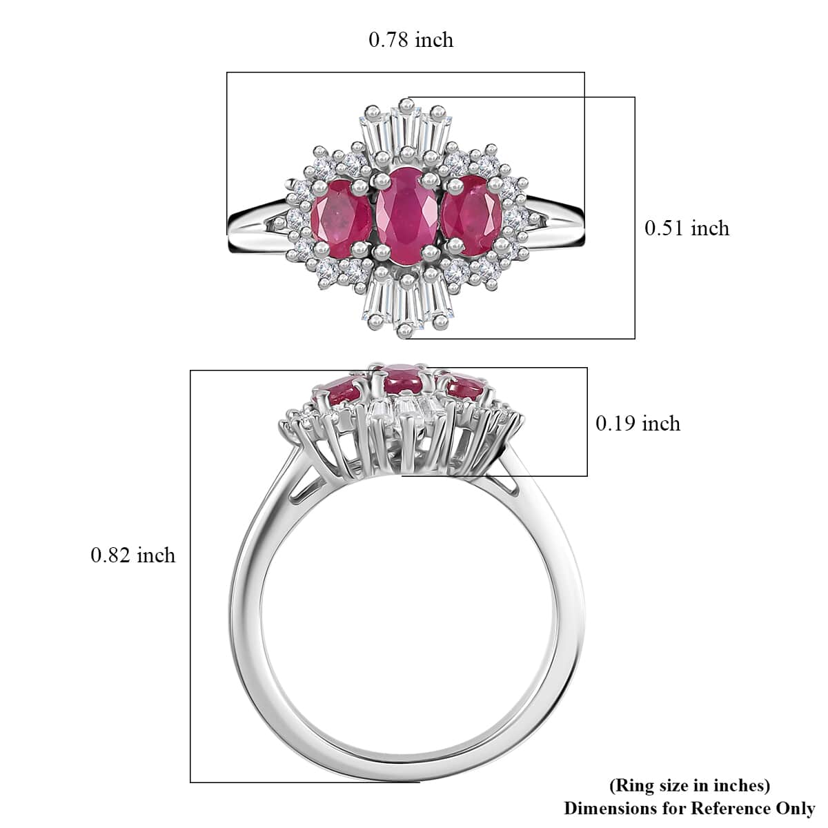 Montepuez Ruby, Moissanite Ring in Rhodium Over Sterling Silver (Size 10.0) 1.15 ctw image number 5