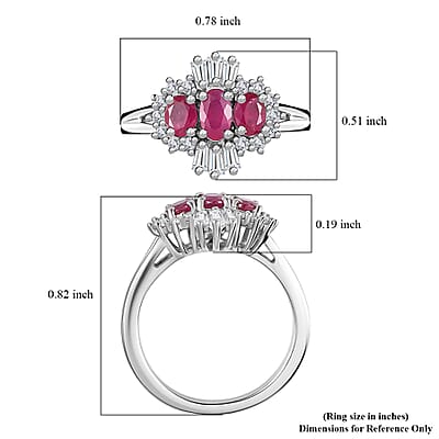 Montepuez Ruby and Moissanite Art Deco Ring in Rhodium Over Sterling Silver (Size 7.0) 1.15 ctw