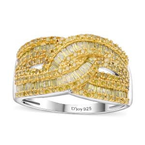 Yellow Diamond 1.00 ctw Bridge Over Ring in Platinum Over Sterling Silver (Size 6.0)