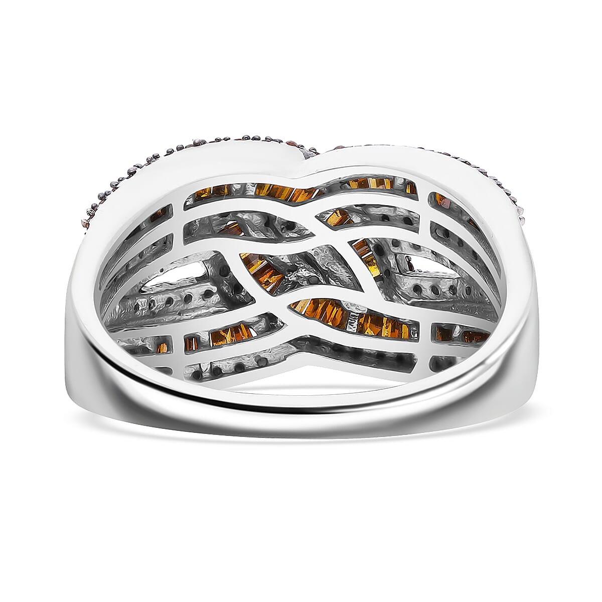 Red Diamond 1.00 ctw Bridge Over Ring in Platinum Over Sterling Silver (Size 9.0) image number 4