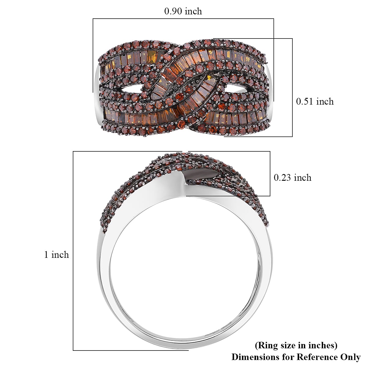 Red Diamond 1.00 ctw Bridge Over Ring in Platinum Over Sterling Silver (Size 9.0) image number 5