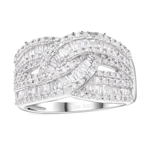 Diamond 1.00 ctw Bridge Over Ring in Platinum Over Sterling Silver (Size 6.0)