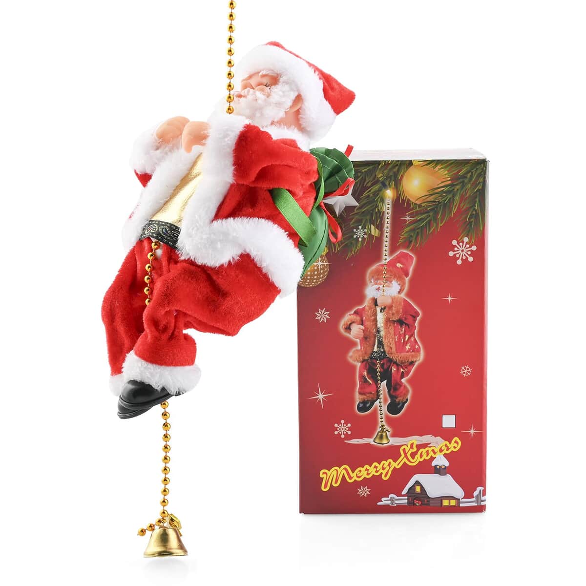 9-inch Climbing Santa Claus on Rope with Music and Dancing (3xAA Not Included) image number 0