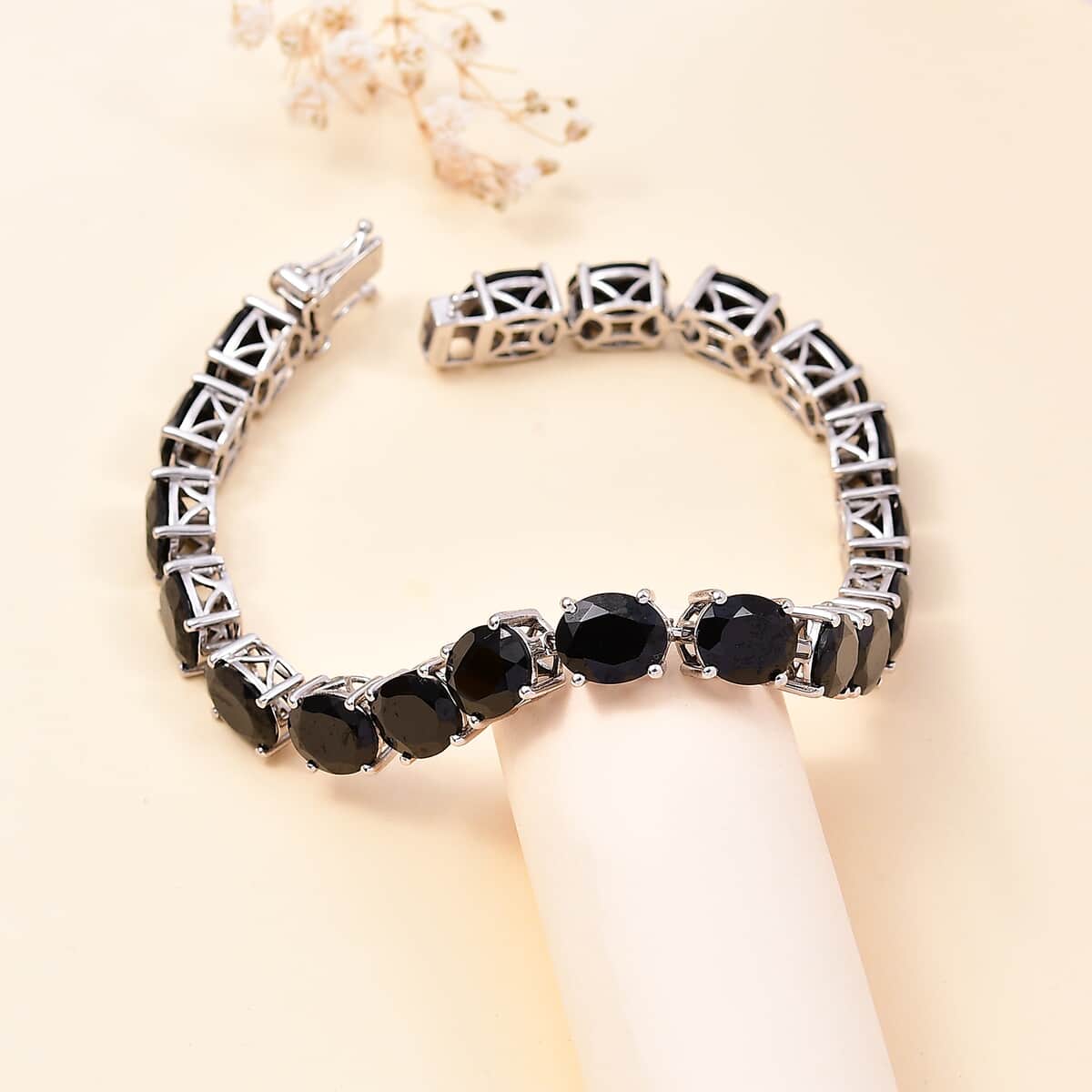 Karis Thai Black Spinel 57.60 ctw Bracelet in Platinum Bond (7.25 In) image number 1