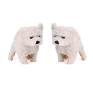 Set of 2 White Walking Plush Dog (2xAA Battery Not Included)