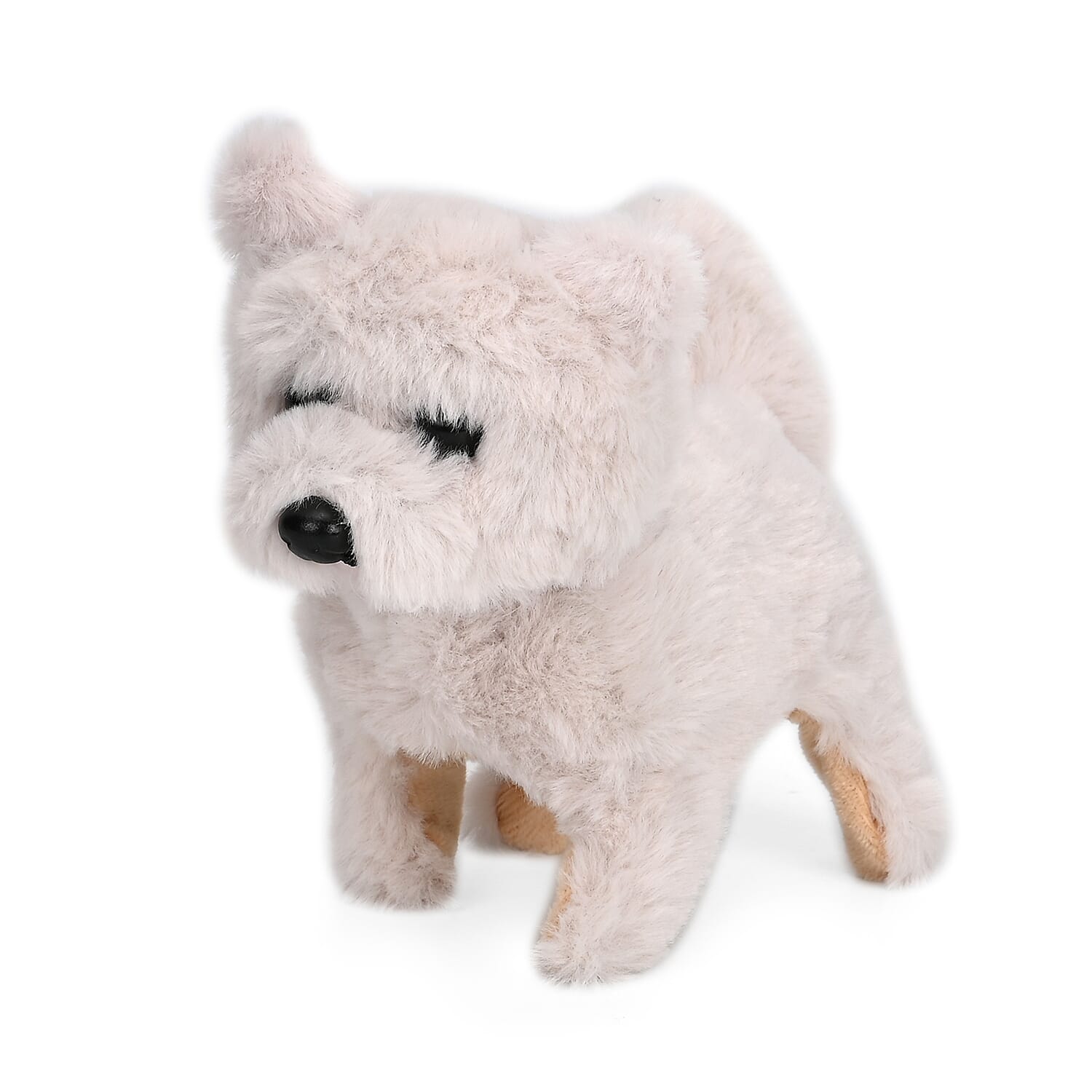 Set of 2 White Walking Plush Dog (2xAA Battery Not Included)