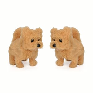 Set of 2 Yellow Walking Plush Dog (2xAA Battery Not Included)