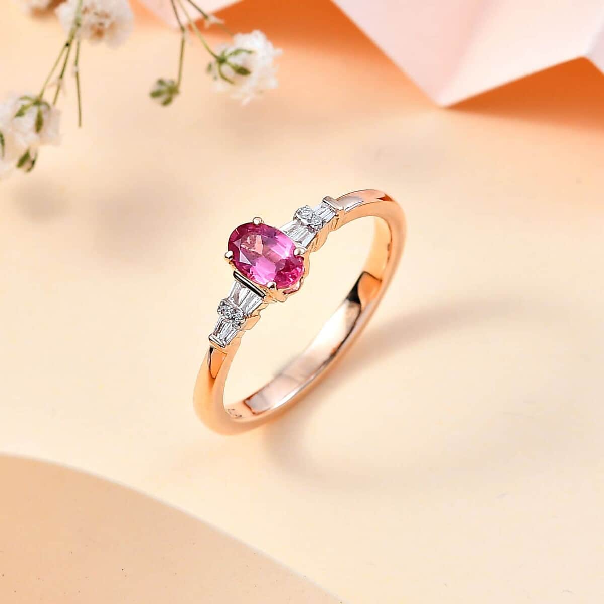 AAA Mahenge Spinel and G-H I2 Diamond 0.60 ctw Modern Glamour Ring in 10K Rose Gold (Size 6.0) image number 1