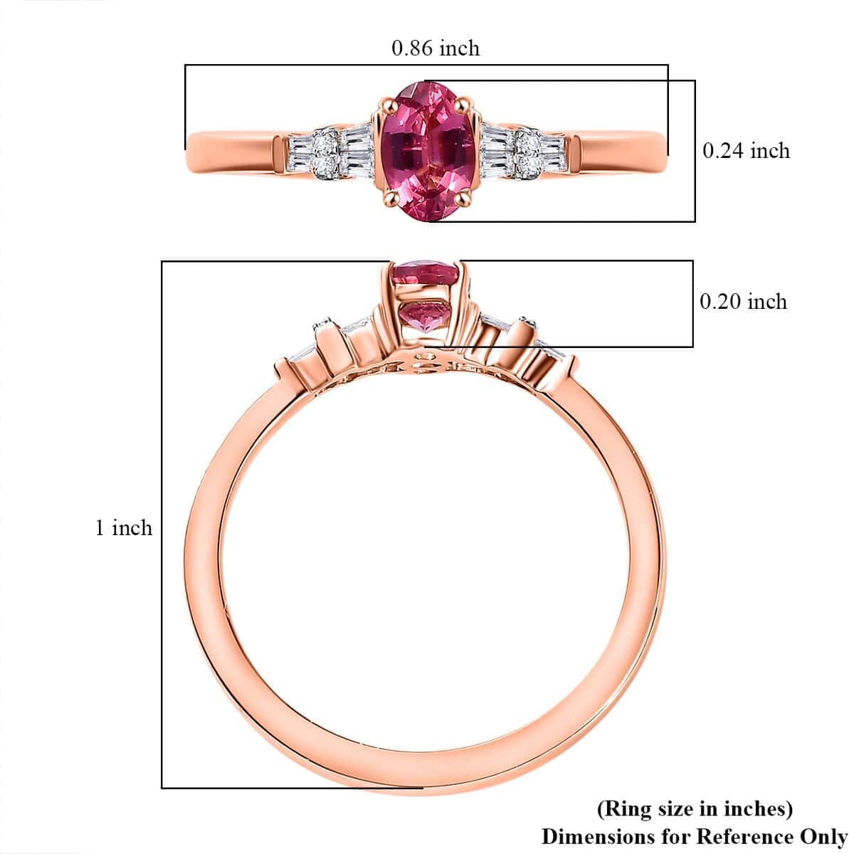 AAA Mahenge Spinel and G-H I2 Diamond 0.60 ctw Modern Glamour Ring in 10K Rose Gold (Size 6.0) image number 5