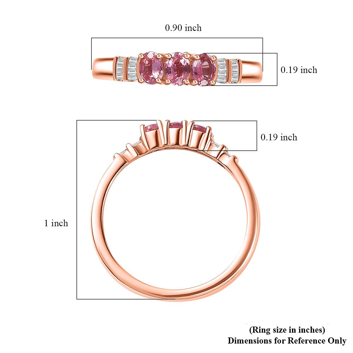 Premium Mahenge Spinel and Diamond Trilogy Ring in 18K Vermeil Rose Gold Over Sterling Silver (Size 10.0) 0.65 ctw