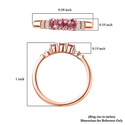 Premium Mahenge Spinel and Diamond Trilogy Ring in 18K Vermeil Rose Gold Over Sterling Silver (Size 10.0) 0.65 ctw