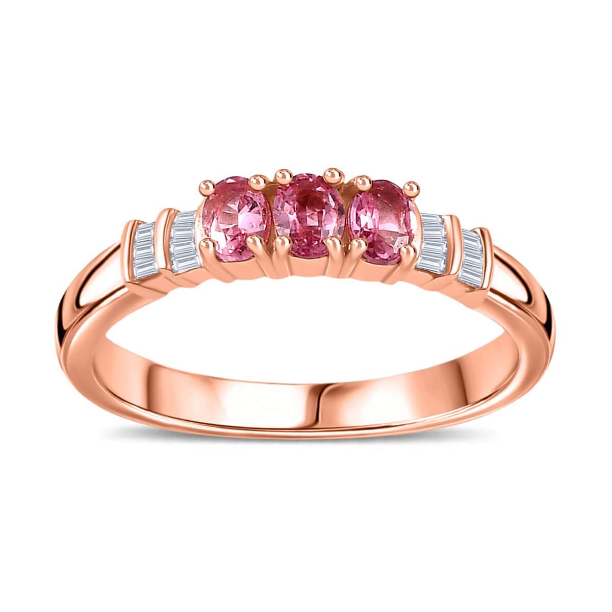 Premium Mahenge Spinel and Diamond Trilogy Ring in 18K Vermeil Rose Gold Over Sterling Silver (Size 6.0) 0.65 ctw image number 0