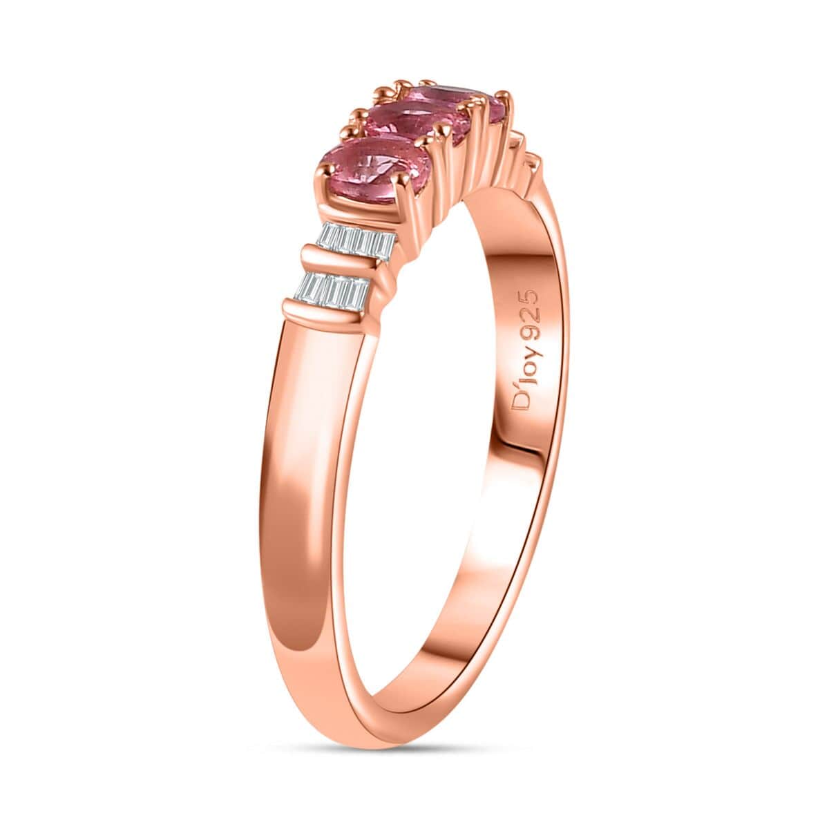 Premium Mahenge Spinel and Diamond Trilogy Ring in 18K Vermeil Rose Gold Over Sterling Silver (Size 6.0) 0.65 ctw image number 3