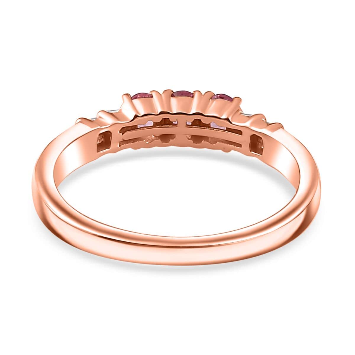 Premium Mahenge Spinel and Diamond Trilogy Ring in 18K Vermeil Rose Gold Over Sterling Silver (Size 6.0) 0.65 ctw image number 4