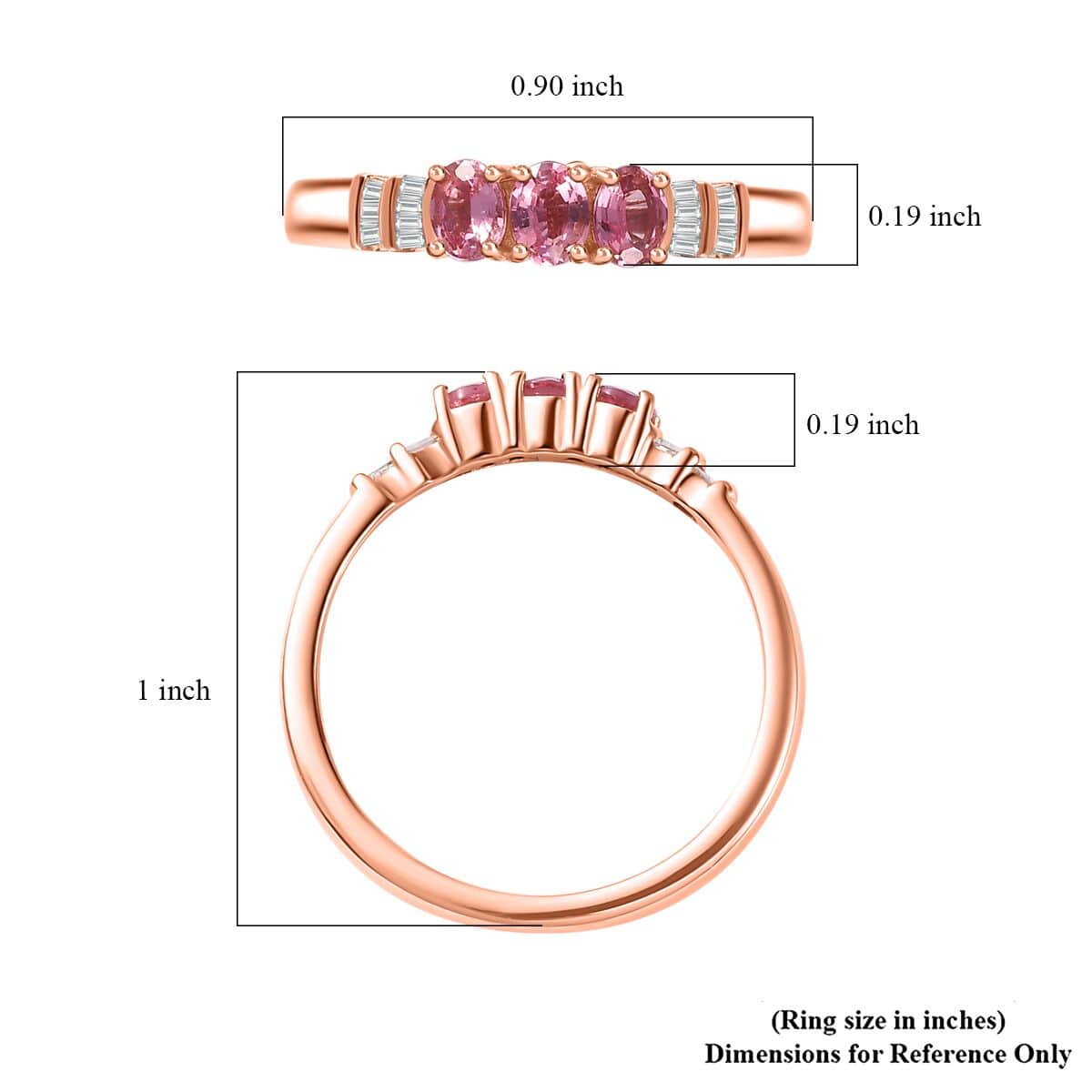 Premium Mahenge Spinel and Diamond Trilogy Ring in 18K Vermeil Rose Gold Over Sterling Silver (Size 6.0) 0.65 ctw image number 5