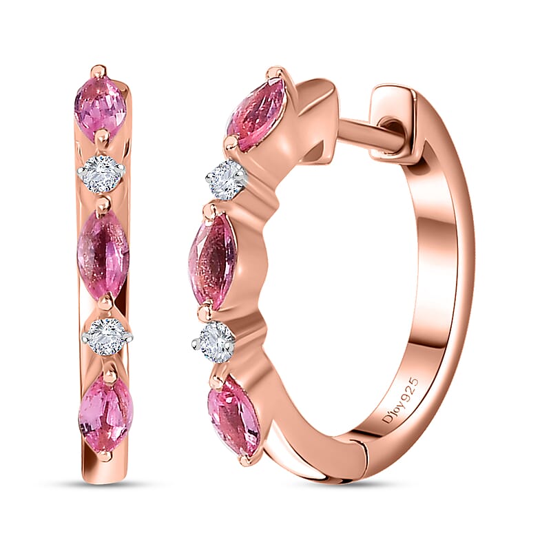 Premium Mahenge Spinel and Moissanite Modern Glamour Hoop Earrings in 18K Vermeil Rose Gold Over Sterling Silver 0.60 ctw