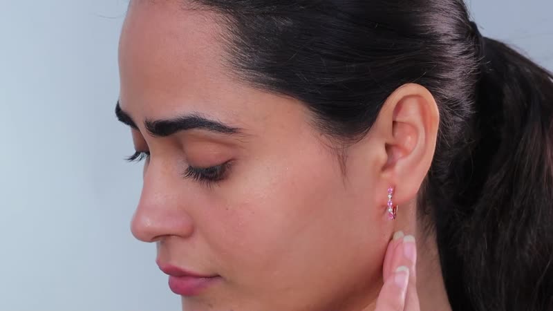 Premium Mahenge Spinel and Moissanite Modern Glamour Hoop Earrings in 18K Vermeil Rose Gold Over Sterling Silver 0.60 ctw